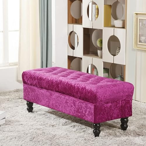 Samtgetuftete Aufbewahrungsbank mit Kristallknopf, rechteckiger gepolsterter Aufbewahrungshocker, Premium-Plüsch-Bettbank-Fußstütze für Wohnzimmer und Schlafzimmer-Rosa 90 x 45 x 45 cm (35 x