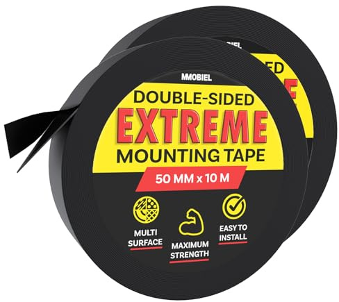 MMOBIEL 50mm Ruban Adhésif de Montage Double Face [2 Pack] pour Montage Intérieur Robuste, Décoration, Maison, Bureau, Fixation Tapis, Bandes Lumineuses LED – Rouleau 10m