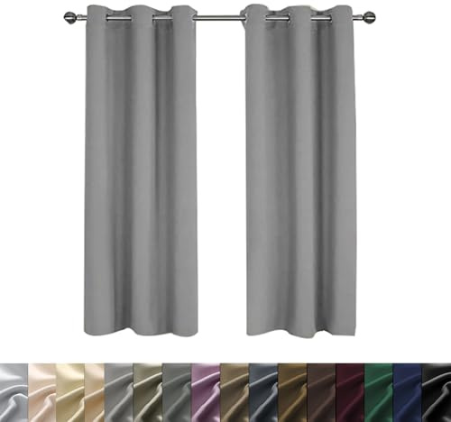 WUXXIANG Pencil Pleat Blackout Curtains 150 x 220 cm Sunlight Blocking & UV Protected, Thermal & Soundproof Curtains for Bedroom, with Blackout Lining, for Windows and Doors, Light Grey