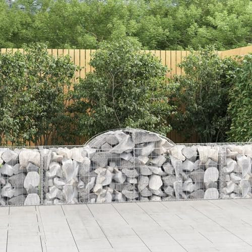 Iiaky Arched Gabion Baskets 3 pcs 200x50x60/80 cm Galvanised Iron,Gabion Wall Mesh Wire Stone Basket Galvanised Iron Stone Basket Outdoor Spiral Planter Retaining Wall