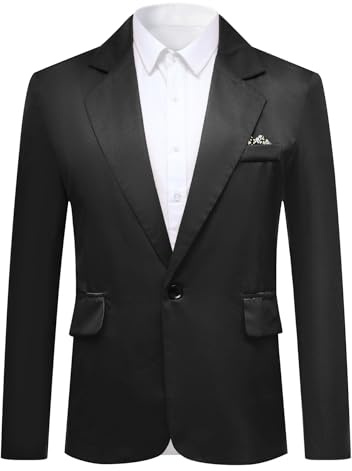 YOUTHUP Casual Sports blazer för män, lättvikt, normal passform, 1 knapp, affärskostym, jacka, Svart, 3XL