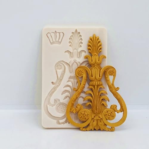 Epoxidharz-Formen, 13,5 x 9,5 x 0,7 cm, Silikonharzform, Barockkrone, Glyphe, Küchen-Backwerkzeug für Kuchen, Schokolade, Spitze, Dekoration, Dessert, Fondant