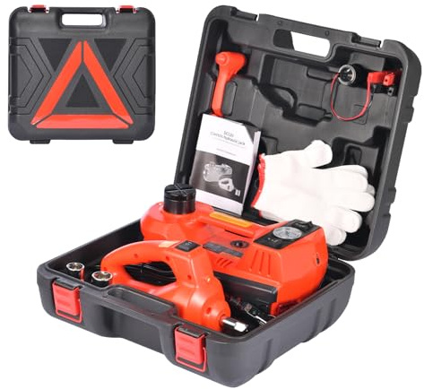 TYAYT 5 Ton Electric Hydraulic Car Jack Kit, Portable with LED Light, Compatible with Car, SUV, Truck, Lifting Range 6-17.7 Inches (Red)