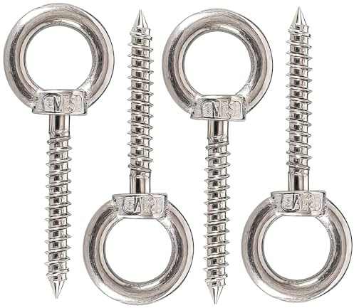 4 Pcs 304 Stainless Steel Heavy Duty Eye Bolts, Screw Eyes, , Eye Bolts Heavy Duty, 12cm M10 Self Tapping Screw in Eyelets, Outdoor Safe for Indoor and Outdoor Use
