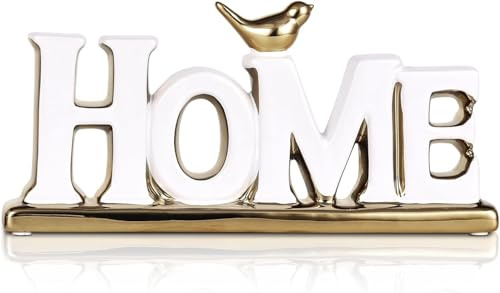 Weiß und goldene Heimschild für die Heimdekoration, Heimschild-Deko, Goldene Vogelskulptur, Personalisierte Liebesdeko, Ornamente für Wohnzimmer, Schlafzimmer, Schreibtisch, Schränke (Home-White)