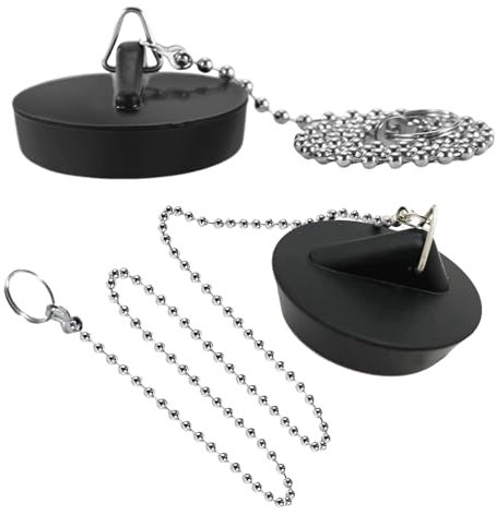 2 Pcs Universal Sink Plug Bathtub Bath Plug with Stainless Steel Chain Bathroom Kitchen Home Sink Plug Rubber Drain Stopper (Size 42mm To 45mm, Chain 40cm)