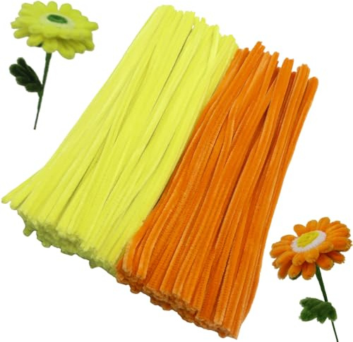Tikyoary 200 Stück Pfeifenreiniger, 2 Farben Pfeifenreiniger Kit Chenille Draht für Blumen, Tiere oder, DIY Bastelprojekte und Dekorationen (Gelb)