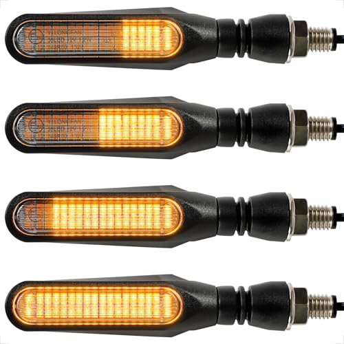 evermotor Motorrad Blinker LED Laufeffekt, 12V 4 Stück lauflichtBlinker, E24 E-Geprüft, Sequenzeffekt Hochwertiges Motorradblinker, IP67 Wasserdicht, Kabellänge 250 mm