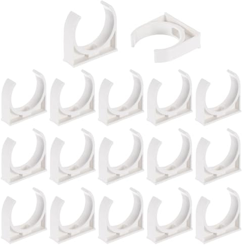 sourcing map 18Pcs PVC Water Pipe Clamps Clips, U-Shaped Tubing Hose Buckles, Irrigation Tube Holder for 40mm OD for TV Trays Tubing Hose Hanger Support Tubing, White