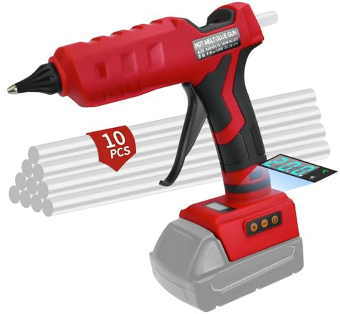 HLiePiHa Cordless Hot Glue Gun for Milwaukee 18V Battery, 100W LED Digital Wireless Glue Gun with 10 Glue Sticks, Handheld Heavy Duty Glue Gun for DIY, Craft(No Battery）