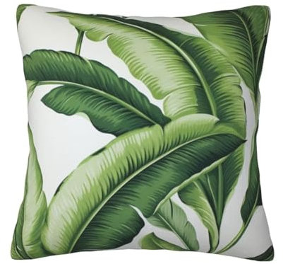Housse Coussin 70x70 cm Lot de 2 Housses de Coussin Vert en Velours Taie d'oreiller Housse de Coussin Feuille De Bananier Doux Coussin Canape Decoration Maison pour Salon Chambre Canapé déco -TR546
