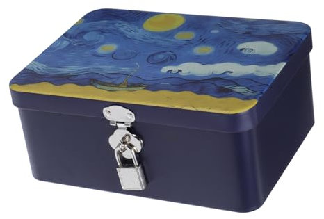 EXQUIMEUBLE Retro Rectangle Tinplate Storage Box Night Design Metal Tin Container Jewelry Desktop Storage for Home and Kitchen