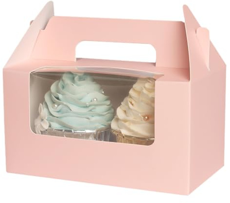 Gcardist Rosa Double Cupcake Stand Einweg 15 Double Cupcake Container mit Fenster 16,5x9,2x8,9cm Cupcake Container(6,5 x3,6 x3,5 Inch)