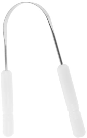 Raschietto Lingua in Acciaio Inox a U Manico Ergonomico | Bianco, Design Curvo, Pulizia Orale Riutilizzabile, Rimuove Alito Cattivo