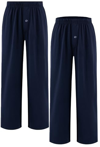 Arshiner Jungen 2er-Pack Schlafanzughose Weich Bequeme Pyjamahose Knopfleiste Lang Einfarbig Freizeithos Elastische Taille Mit 2 Taschen Schlafhose für Kinder 11-12 Jahre