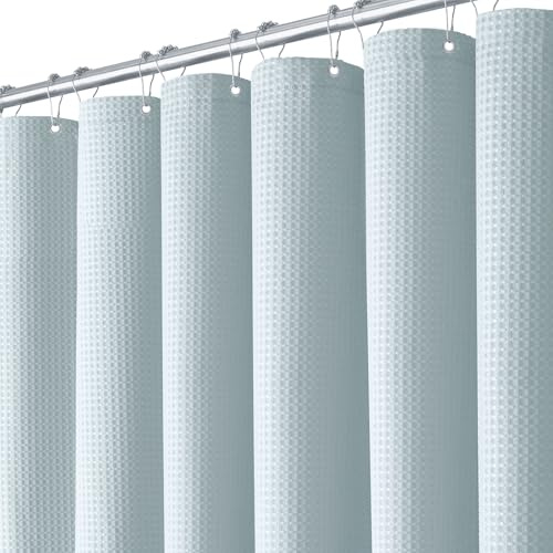 BTTN Duschvorhang Waffelstruktur 180x200 cm wasserdicht, Blau/Nebelblau | 12 Plastikhaken, Rückseitig Laminiert Wasserdicht, Waffelstruktur, Anti-Schimmel, Beschwerter Saum, Waschbar Textil Stoff