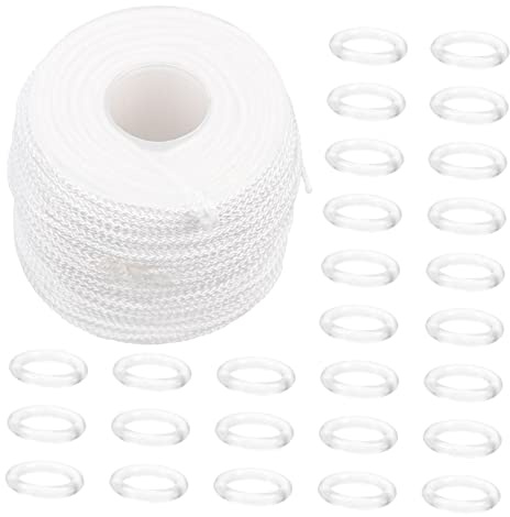 UKCOCO Kit Anelli Per Tende Romane 1.8mm Cordino Intrecciato Bianco Da 50 Metri Anelli Di Plastica Per Tende a Pacchetto Accessori Di Ricambio Resistenti Per Riparazione
