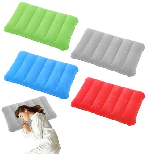 Lot de 4 Coussins Gonflables,47cmx30cm Coussin de Plage Gonflable,PVC Matériel Oreiller Camping,Plage Oreiller,Coussin Gonflage Plages pour Randonnée,Extérieur et Voyage (Rouge,Bleu,Vert,Gris)