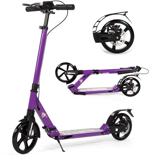 Kick Scooter for Kids Ages 8-12, 200mm Big Wheel Adult Scooter with Disc Brakes and Carry Strap, Foldable Scooters for Teenagers 11-15