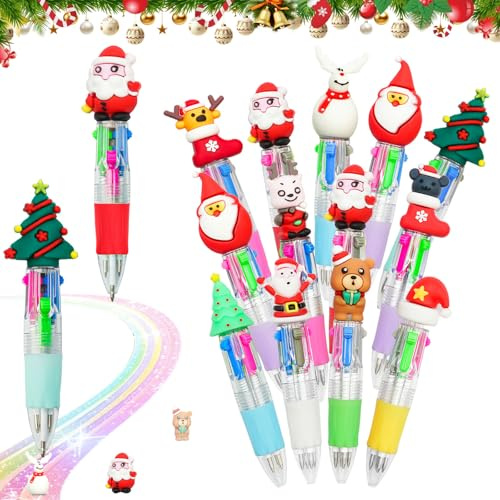 XIANGLONGY 15 Stück Weihnachtskugelschreiber 4 Farben – Lustige Weihnachtsstifte als Kleine Geschenke für Kinder, Mitgebsel, Schul- & Weihnachtsfeier, Strumpffüller (Zufällige Motive)