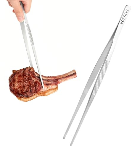 Cosswe 30cm Edelstahl Kochpinzette,Professionelle Kochpinzette, Langlebige Fleisch und Grillpinzette,Präzision Gezackte Spitzen,Grillpinzette rund zum Kochen,Braten und Grillen