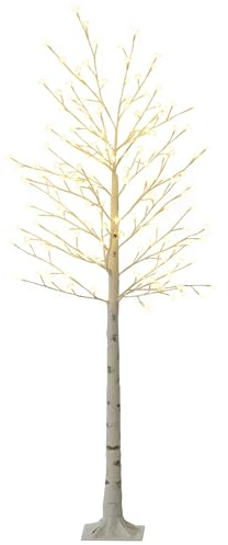 HOMCOM Albero di Natale Luminoso di Betulla con 180 Luci LED Alto 180 cm e 18 Rami, Albero Illuminato con 3 Livelli di Luminosità per Interni ed Esterni, Bianco
