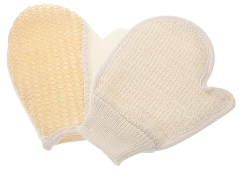 FRCOLOR 2pcs Exfoliating Gloves Body Scrub Tools Full Coverage Design Gentle on Skin Cotton Linen Blend Woven Sisal Fiber Mitts for Spa and Shower Use