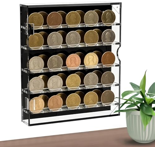 Genérico Expositor De Monedas | Vitrina De Acrílico Transparente para Monedas con Estantes Extraíbles,Soportes Extraíbles para Colección De Insignias En Escritorio O Pared