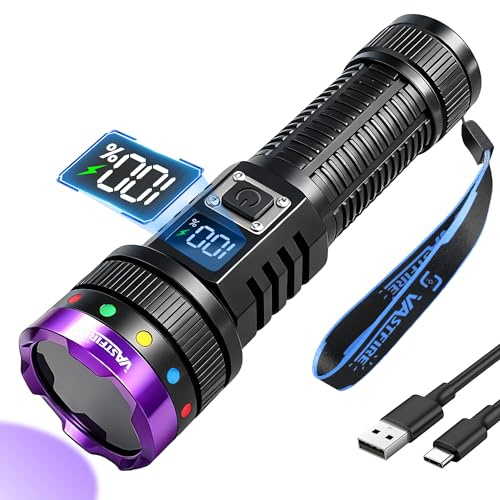 VASTFIRE Linterna UV de 365 nm recargable con lente de filtro, linterna ultravioleta de 30 W con pantalla LCD, luz negra UV fuerte para buscador de pelotas de golf, curado de resina, detección de