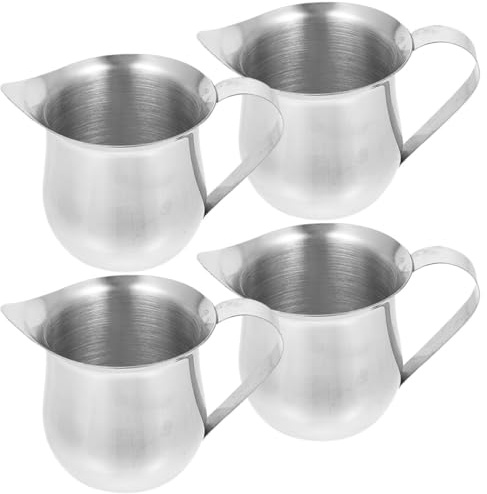 ULTECHNOVO Pichet à Lait en Acier Inoxydable 4 Pièces, Petit Pot à Crème 90 Ml Poignée, pour Espresso et Service Sauce Cuisine