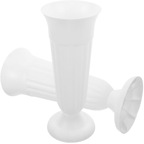 GLEAVI 2 Pezzi Vaso Commemorativo per Tombe in Plastica Bianca Resistente alle Intemperie Base, Portafiori per Cimitero e Tombe, Vaso per Fiori Funerari Versatile per Decorazioni