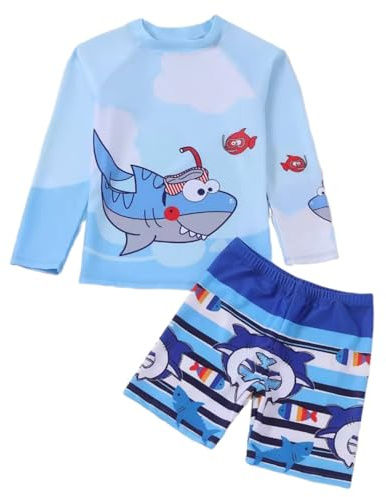 Costume da bagno per bambini a due pezzi con costume da bagno a maniche lunghe rashguard e pantaloncini da bagno per ragazzi a maniche lunghe Set da bagno per ragazzi, G, XL