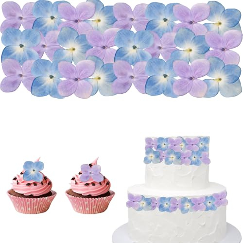 24 st Torkade Blommor för Tårtdekoration, Pressade Hortensia Blommor för Bakning, Cupcakes och DIY-Hantverk