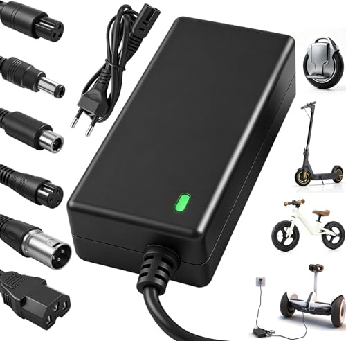 Cargador Patinete Electrico 42V 2A Compatible con Hoverboard Xiaomi M365 Universel Cargador Adaptador con 6 Conectores para Scooter Eléctrico Patinete E-Bike Monociclo EU Plug