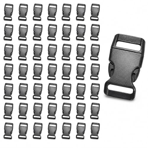 KIVORA 50 PCS Paracord Bracelet Buckles 3/8 Inch Side Release Clips Black | Quick Release Fastening for Paracord Projects Dog Collars and Webbing Straps Plastic Clips for DIY Crafting and Repairs