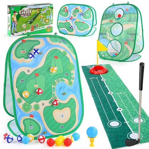 Golf Battle lekset med svängmatta, målvägg och putting-tränare | För vuxna, inomhus och utomhus, främjar koordination, aktivt spel, golffärdigheter