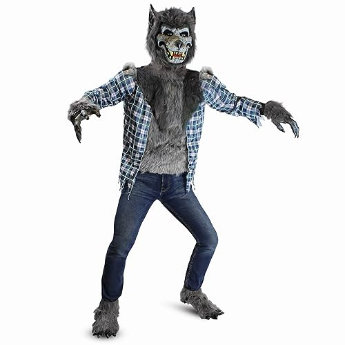 Spooktacular Creations Child Unisex Blue Werewolf Costume with Mask, Gloves and Shoes Cover, Halloween Kids Fancy Dress,Animal Theme Party-Medium(8-10 yrs)