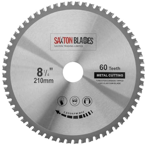 TCT21060TMB Saxton TCT Circular Steel Aluminium Copper Metal Saw Blade 210mm x 60T for Bosch Makita Dewalt Evolution Fits 216mm Saws