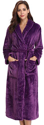 Vlazom Dressing Gowns, Unisex Soft Robe Cosy Terry Towelling Bathrobe for Women/Men, Purple, 16-18