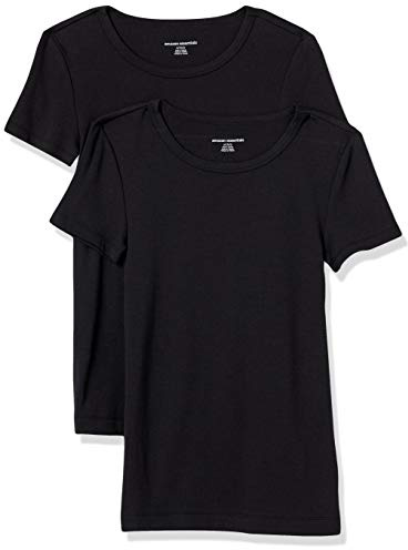 Amazon Essentials Women's Kortärmad T-shirt med rund hals smal passform, Pack of 2, Svart, S