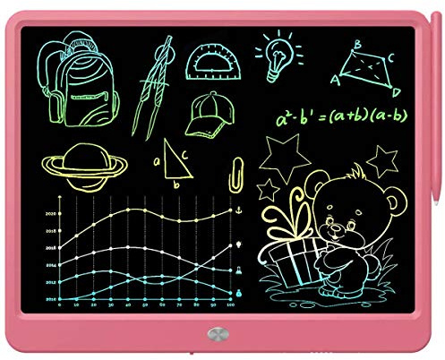 LCD Writing Tablet, Extra Large 15 Inch, Colorful, Erasable Electronic Digital Drawing Pad Doodle Board, Gift for Kids Adults Home School Office (Pink)