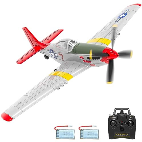 VOLANTEXRC Flugzeug RC Ferngesteuert 4-Kanal – P51D Mustang V2 RTF 2,4 GHz Modellflugzeug für Anfänger & Erwachsene – inkl. USB-Ladegerät & Fernbedienung – RC Flieger mit Langer Flugzeit