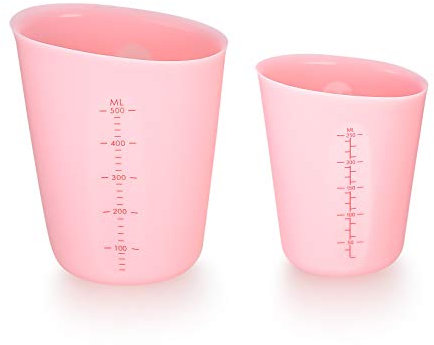 Ewwtrey 2 Stück Silikon Messbecher Krüge, 250ml/500ml Epoxidharz Mischbecher mit Skala Clear, Measuring Cups für Epoxidharz Gießformen, Basteln, Diy Handmade, Labor, Küche (Pink)