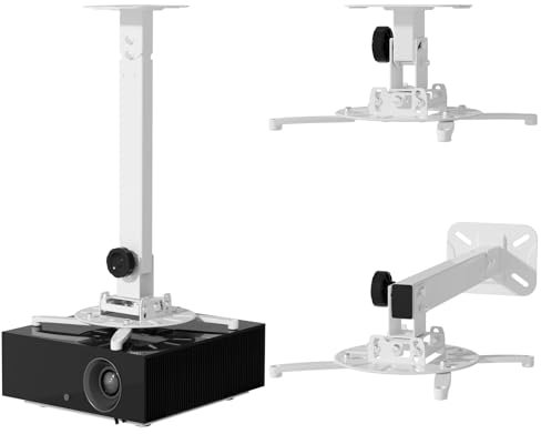 JOY worker Soporte de pared universal para proyector de techo, se adapta a altura de techo plano o inclinado, ajustable con brazos extensibles para proyector de hogar y oficina, color blanco