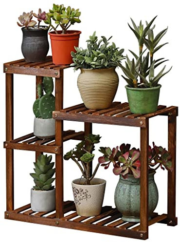 YNSHOP Mehrschichtiges Blumenregal Aus Holz Sukkulentenregal Für Den Innenbereich Balkongrünpflanzenständer Gartenblumentopfständer (Color : Brown, Size : 65x25x63cm)