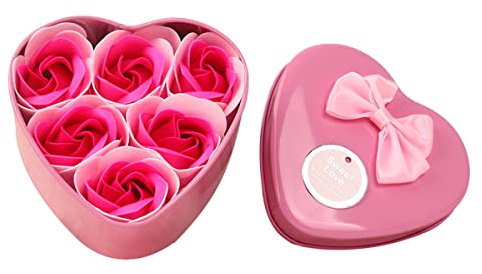 Cozylkx 6pcs Fleur Savon Rose Parfumé Bain Corps Pétale Floral Savon Parfumé En Forme De Coeur Boîte-cadeau(mélanger rose)