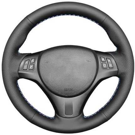 MEWANT Passgenauer Lenkradbezug zum Nähen für BMW M Sport | M Sport M3 E90 E91 E92 E93 E87 E81 E82 E88 X1 E84 Echtleder Atmungsaktiv Für Beheizte Lenkräder Langlebig
