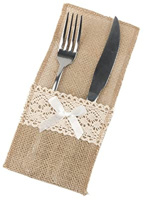 24 Stück Jute Bestecktasche,Vintage Spitze Sackleinen Besteckbeutel Bestecktaschen Besteckhalter Sackleinen Hochzeitsdeko Tischdeko für Hochzeit Weihnachten Taufe Rustikal Party Restaurant ,Stil H