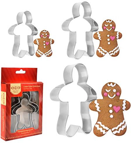 Plätzchen Ausstecher,RUNEAY 3er Lebkuchen Ausstecher Gingerbread Man Edelstahl Ausstechformen Cookie Cutter Kekse Weihnachten Geschenk für Weihnachtsferien