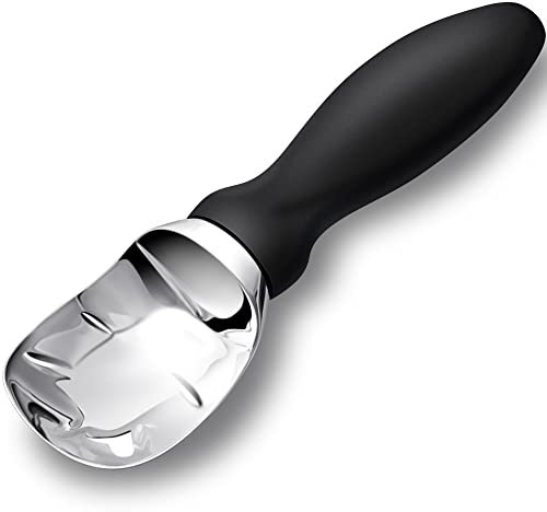 Rainspire Ice Cream Scoop Stainless Steel with Comfortable Handle, Ice Cream Scooper Heavy Duty, Ice Cream Spade Great for Spooning Frozen Hard Gelato and Sorbet, Cookie Dough, Melon, Black